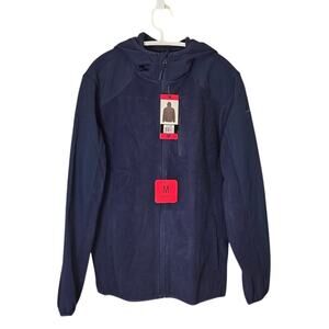 Full Zip Front Hoodie Dark Blue, Mixed Textures, Pockets New with Tag Men Medium